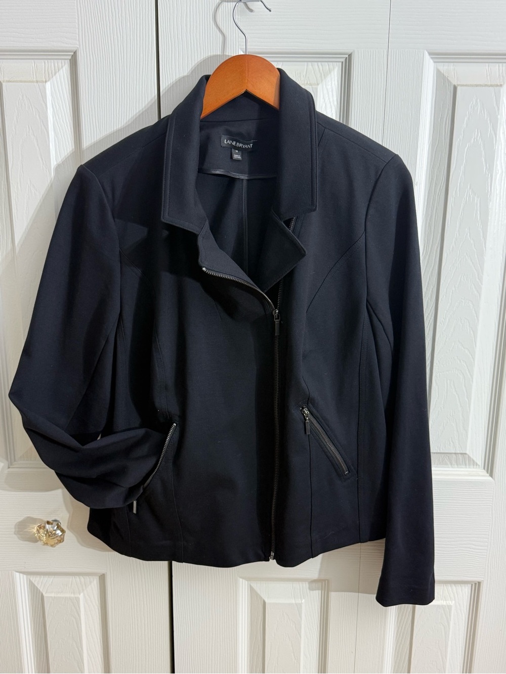Lane Bryant Black Asymmetrical Zip Blazer